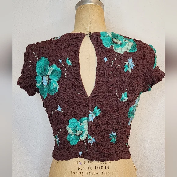 Free People Chocolate Smocked Floral Carino Top - Picture 9 of 11
